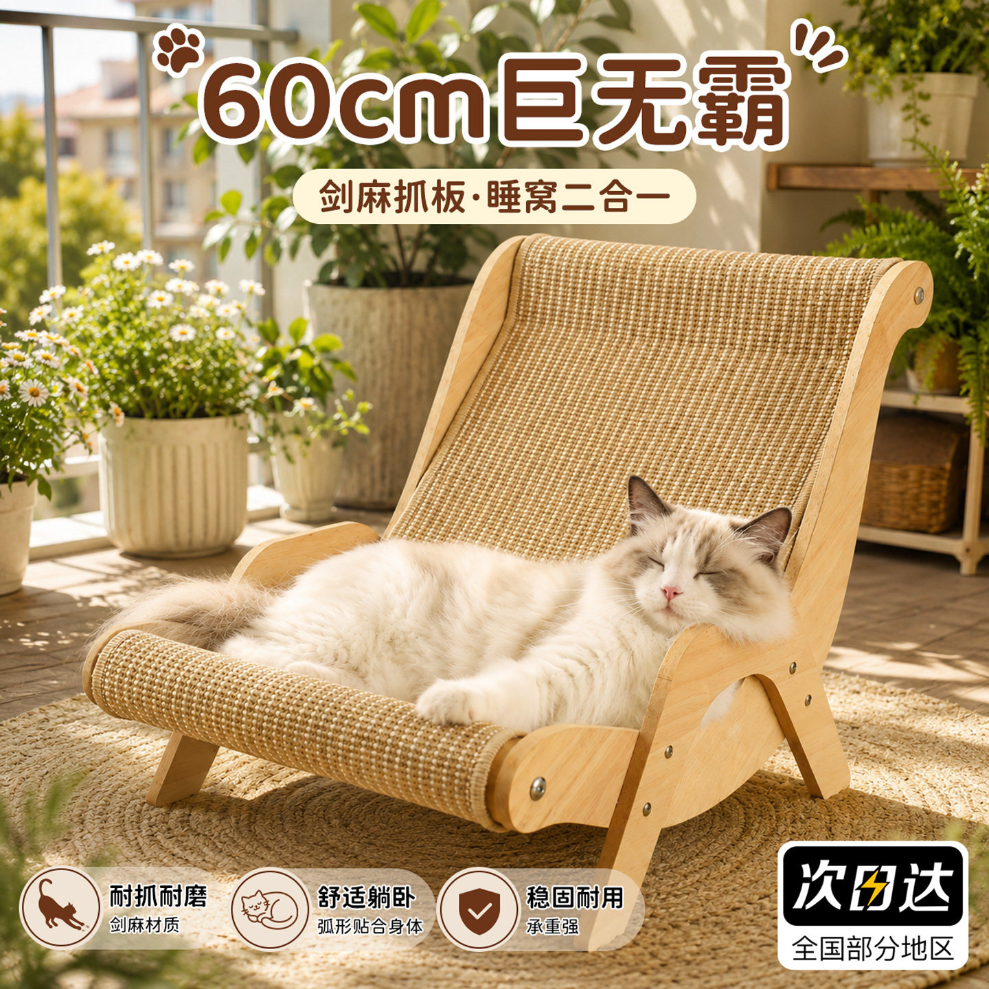 猫抓板剑麻垫不易掉屑可换猫躺椅