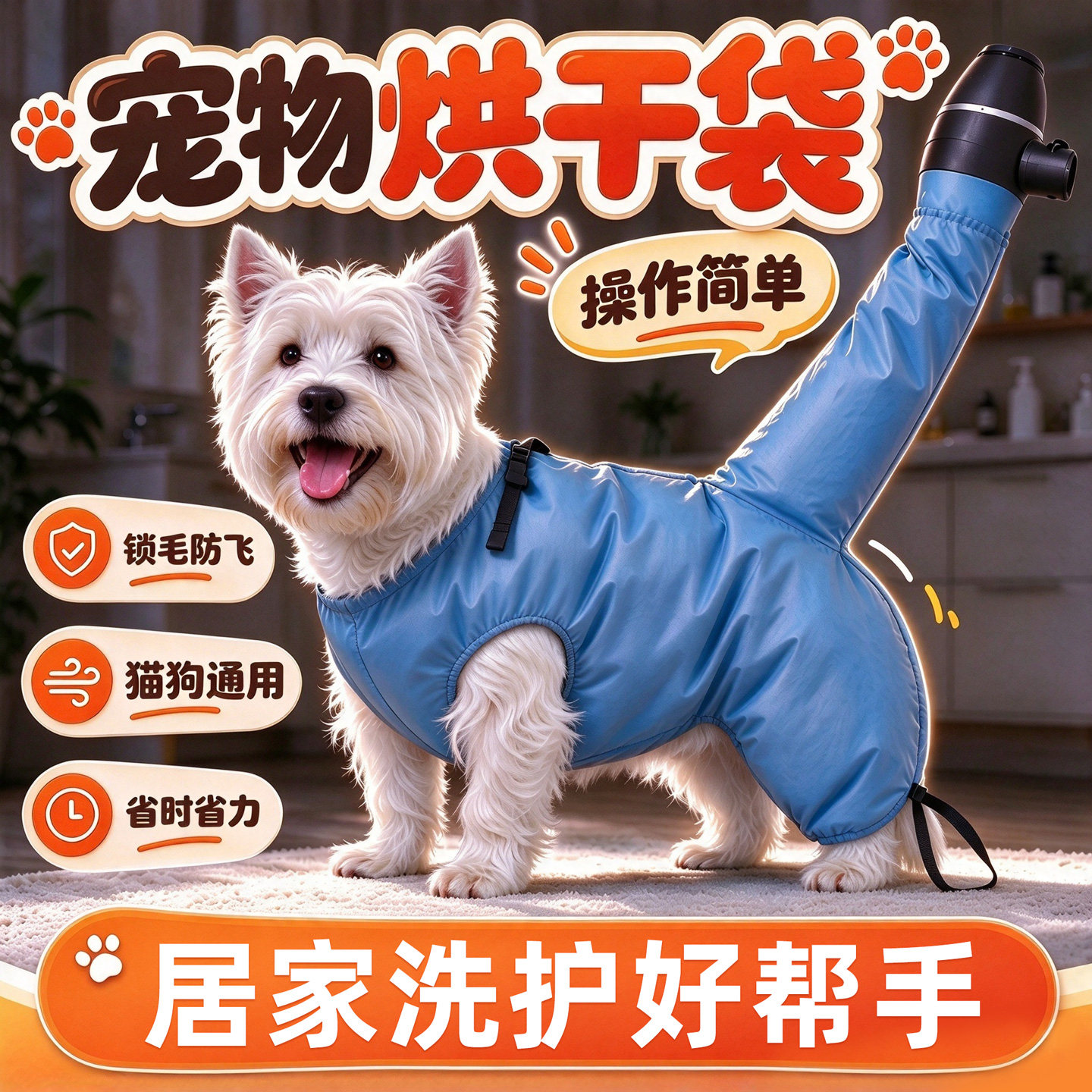 宠物烘干袋狗狗猫咪洗澡速干神器