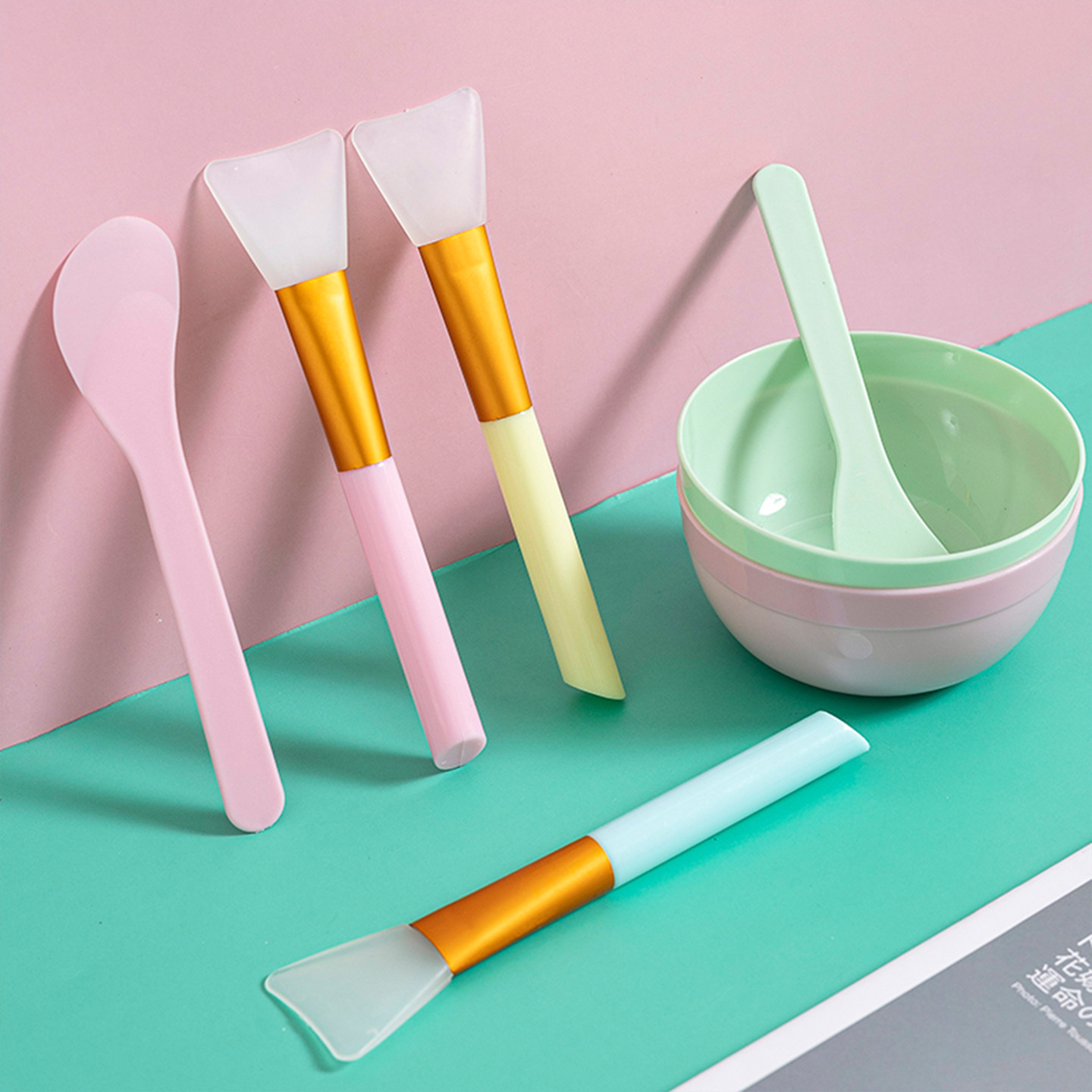 面膜碗套装硅胶面膜刷扇形平头透明面部美容工具单头柔软涂抹泥膜