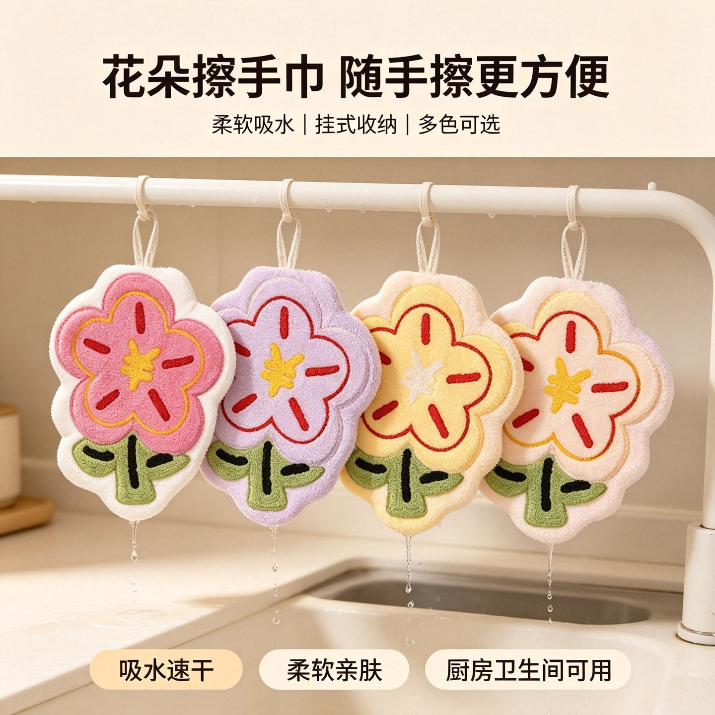 可爱擦手巾挂式吸水不掉毛小方巾家用厨房抹布速干搽手巾儿童毛巾
