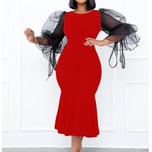 large fashionable hip fishtail splicing size dress