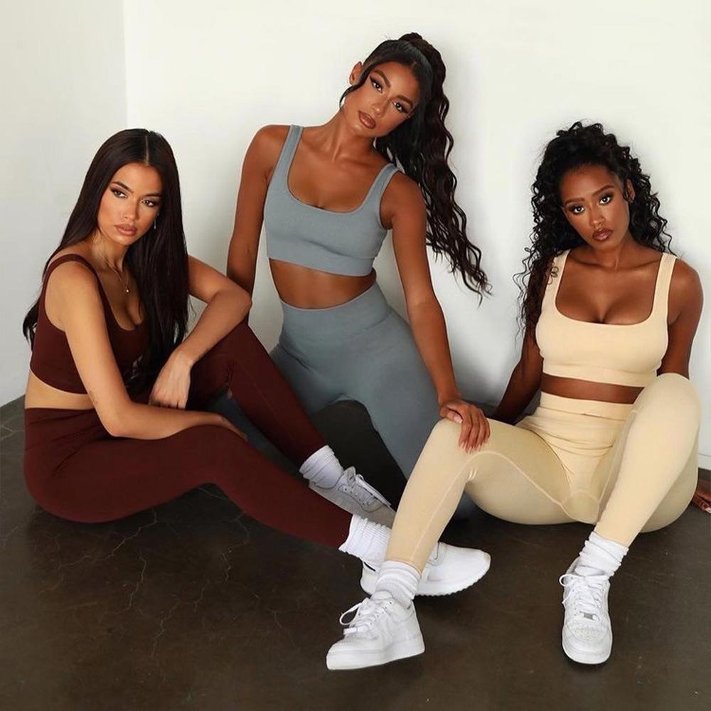 Seamless Knitted Sexy Sports Vest Pants Yoga Wear Fitness