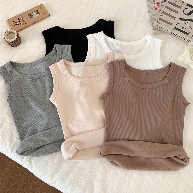 Threaded plus velvet warm vest thick hot girl base shirt