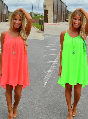 Dress Chiffon Backless Splicing Grid Skirt Suspender Womens