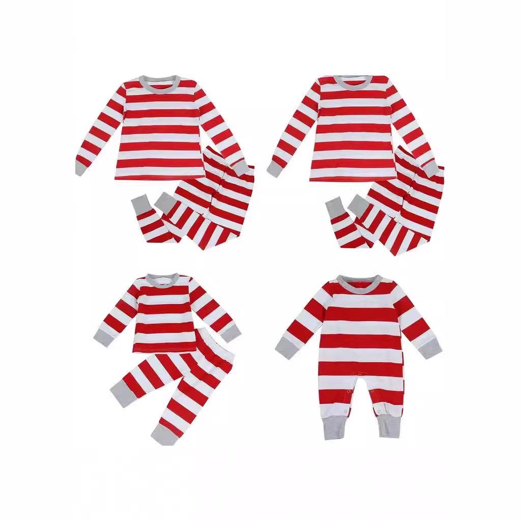 Parent-child striped home Christmas romper suit