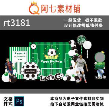 足球明星梅西c罗主题宝宝宴生日宴十岁生日派对背景设计素材ps
