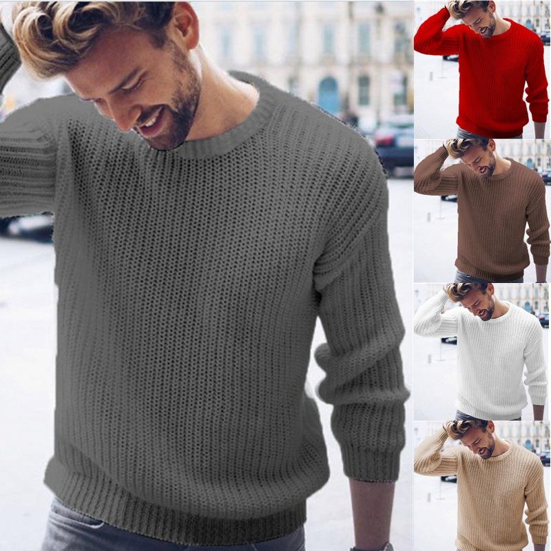 Clothing Mens Sweater Knitted Pullover Neck Crew Mens
