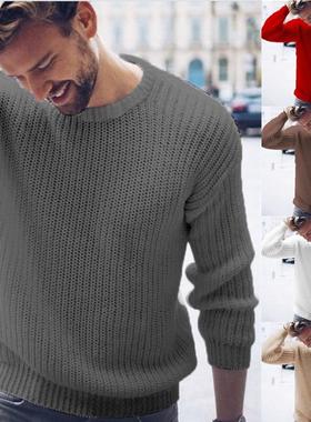 Clothing Mens Sweater Knitted Pullover Neck Crew Mens