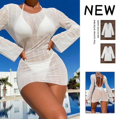 bikini cover-up one-piece long sunscreen beach women Mesh