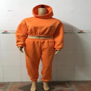 Womens Fleece Sleeve Solid Sweatpants Set Thickened Color