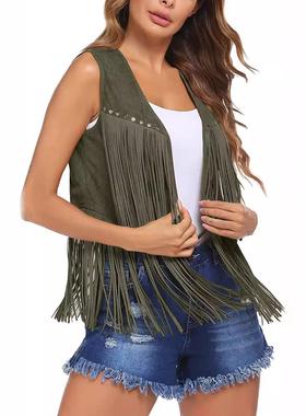 women winter jacket outerwears women suede vest fringe