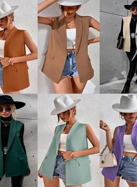 Womens suit temperament collar sleeveless buttonless casual