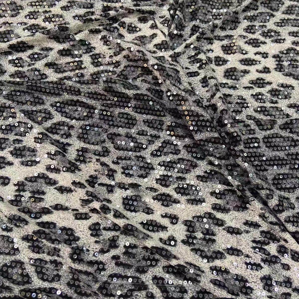 Leopard print sequin fabric knitted elastic beads