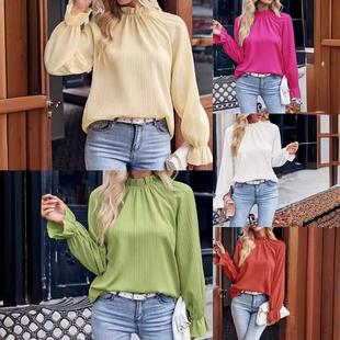 women for shirt top sleeve long loose collar leaf lotus