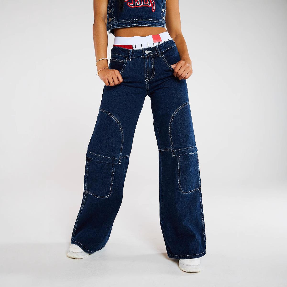 Fashion Side Pocket Wide Leg Jeans Overalls