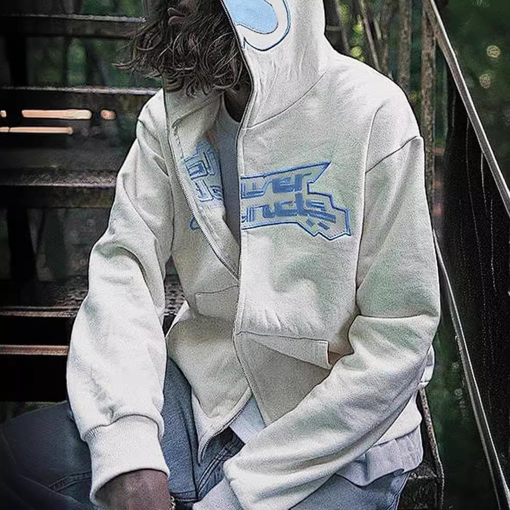 womens bones pattern zip hoodie fashion thick zipper long