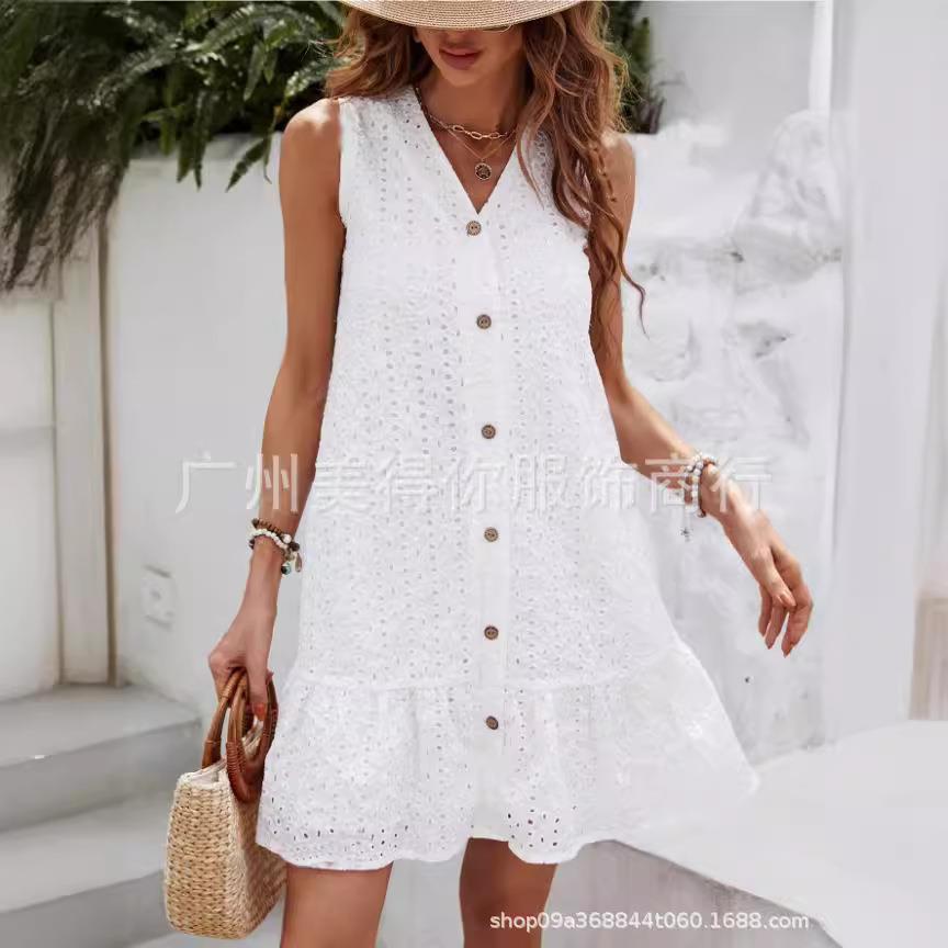 two dress lining button sleeveless dress piece midi V-neck