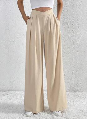 Trousers Loose Pants Leg Wide Casual Pleated Style Commuter