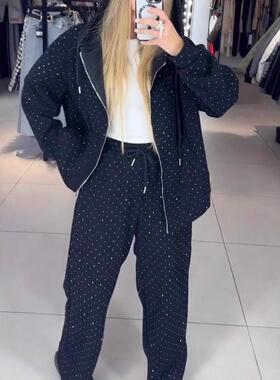 Sports suit for women zippered casual hooded sweatshirt