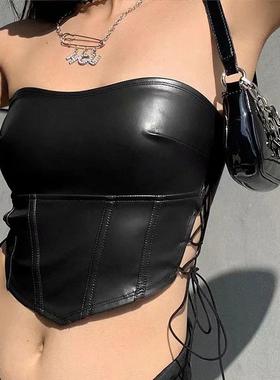 combhasaki women leather tube tops solid color strapless