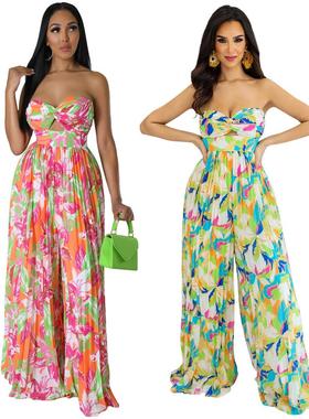 Sleeveless high-waisted jumpsuit versatile pleated trousers