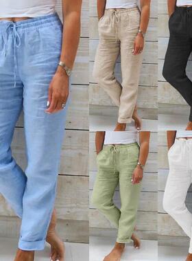 trousers baggy casual female color solid leg straight waist