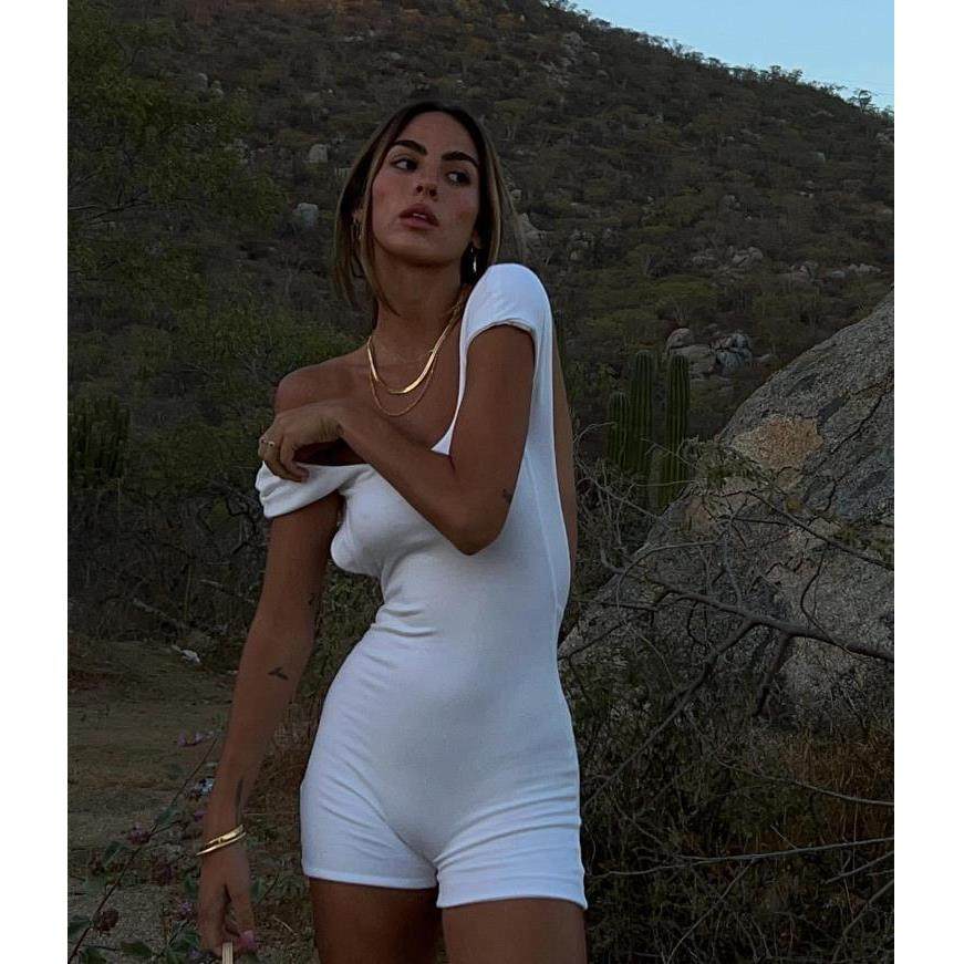 white bodysuit backless rompers shorts casual off-shoulder