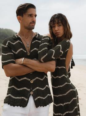 Beach Couple Sun Outfit Knitted Cover Couple Striped