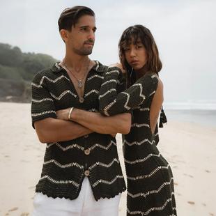 Beach Couple Sun Outfit Knitted Cover Couple Striped