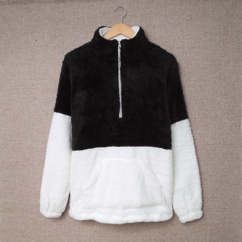 Double-sided fleece top for women with high collar zipper