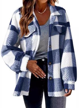 plaid coats fashion coat woman casual duster wool coat