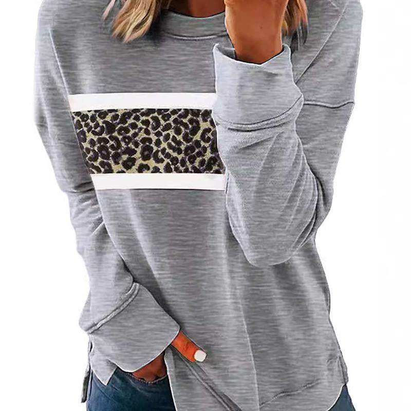 top pullover leopard round long neck color fashion casual