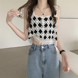 knit breasted single female tank argyle hollow contrast