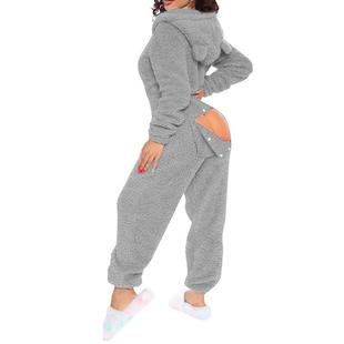 plush romper winter womens pajamas color warm loose solid