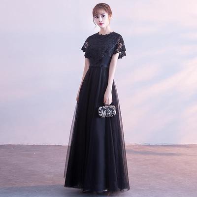 Black evening gown for women banquet hostess slim long