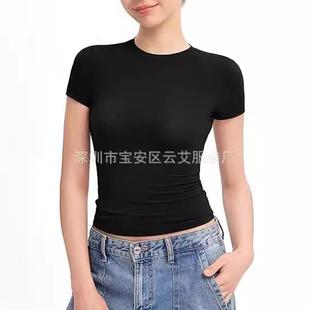 T-shirt tight neck round sleeve short fit slim tops
