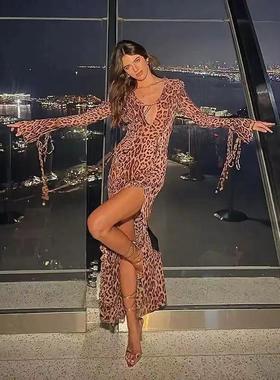 Skirt Sleeve Long Slit Front Ruffle Skirt Long Print