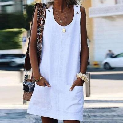 skirt A-line suspenders fit slim breathable linen and
