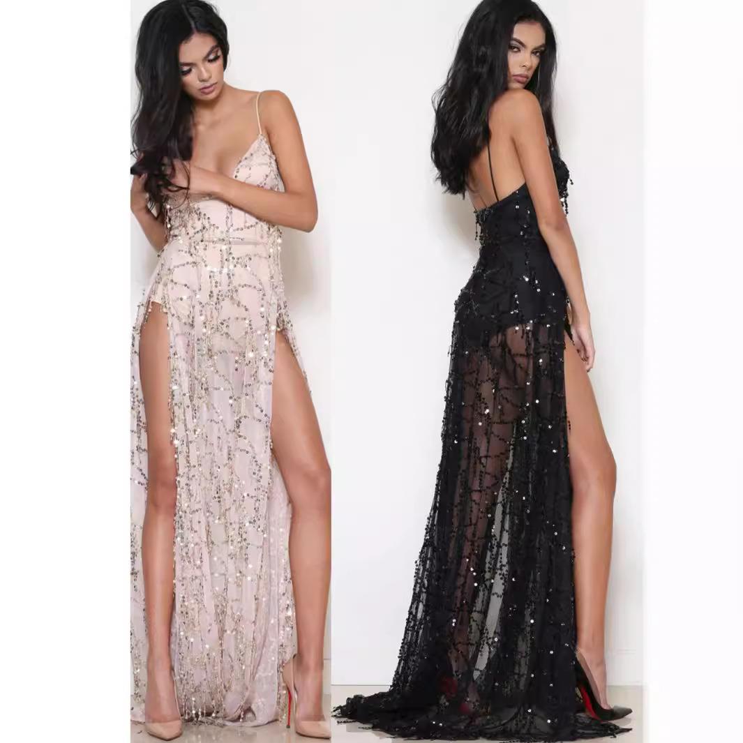 summer dress sequined floor-length tassel suspender V-neck