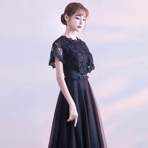 Black evening gown for women banquet hostess slim long