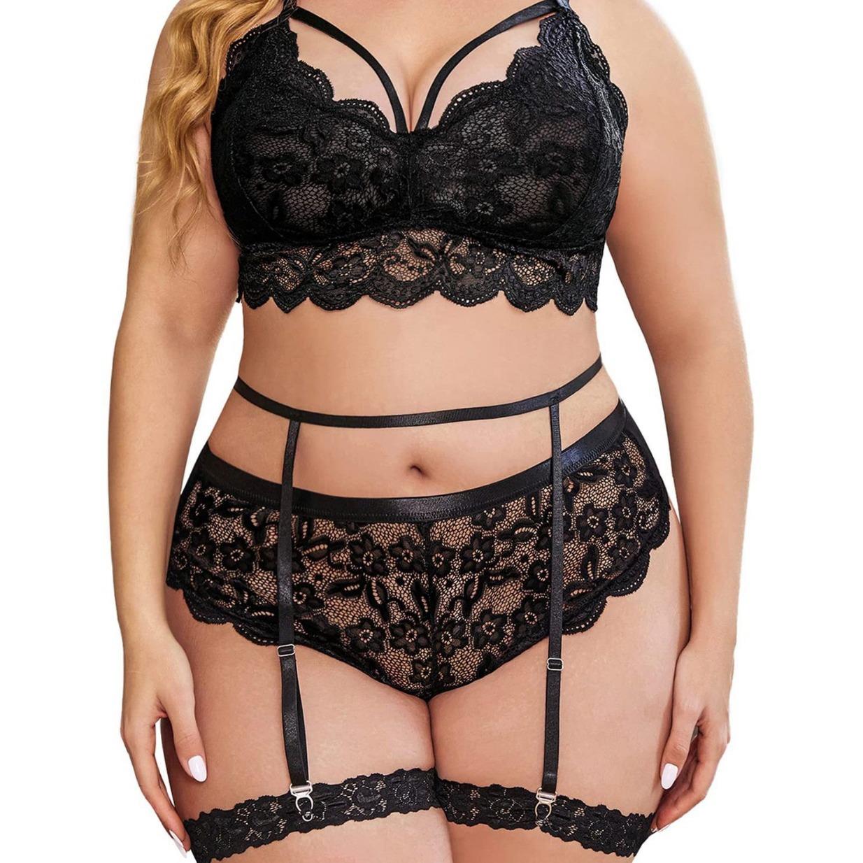 Sexy lace set bra three-point see-through and sexy panty