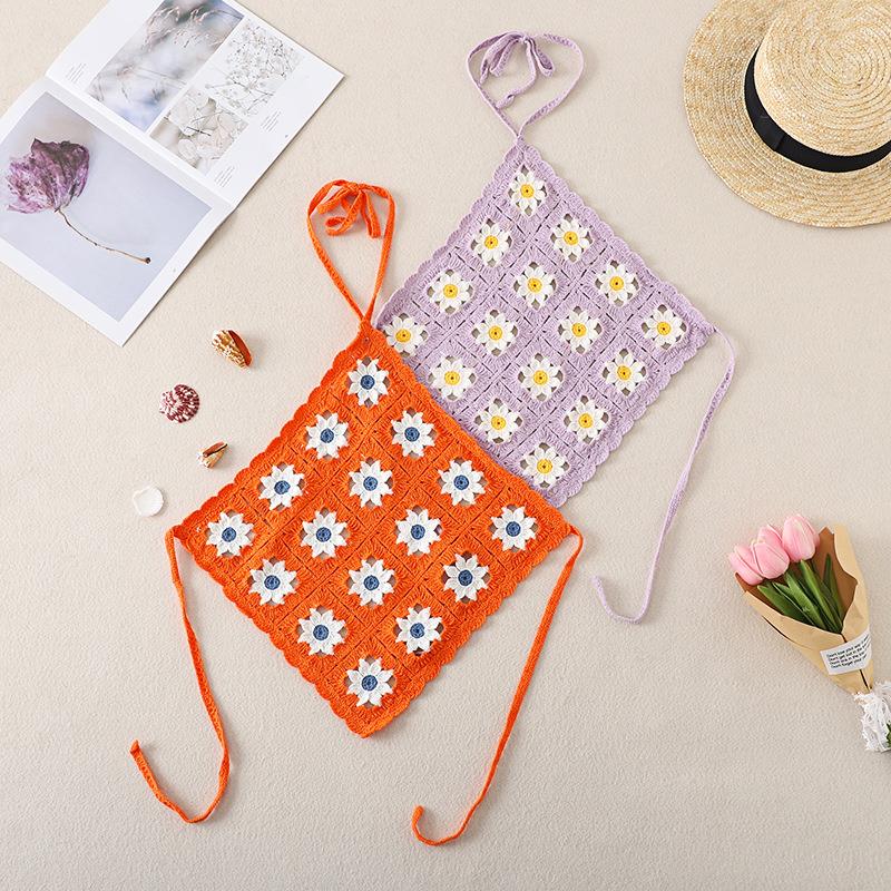 Woven embroidery top backless flower halterneck sexy color