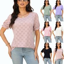 elegant flower women tshirts spring summer new solid round