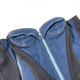 summer playsuits new women spliced sexy zipper shoulder