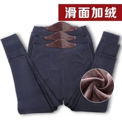 男保暖裤薄款加绒裤高腰修身棉毛裤加肥加大光面棉裤打底裤秋冬