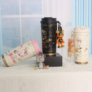 星际熊专柜腾龙保温杯咖啡杯带挂件高颜值大容量吸管水杯节日礼物