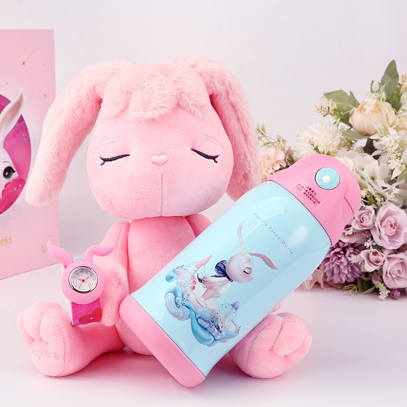 埃莉诗兔子保温杯儿童拍拍表开学礼品套盒小学生带吸管水杯