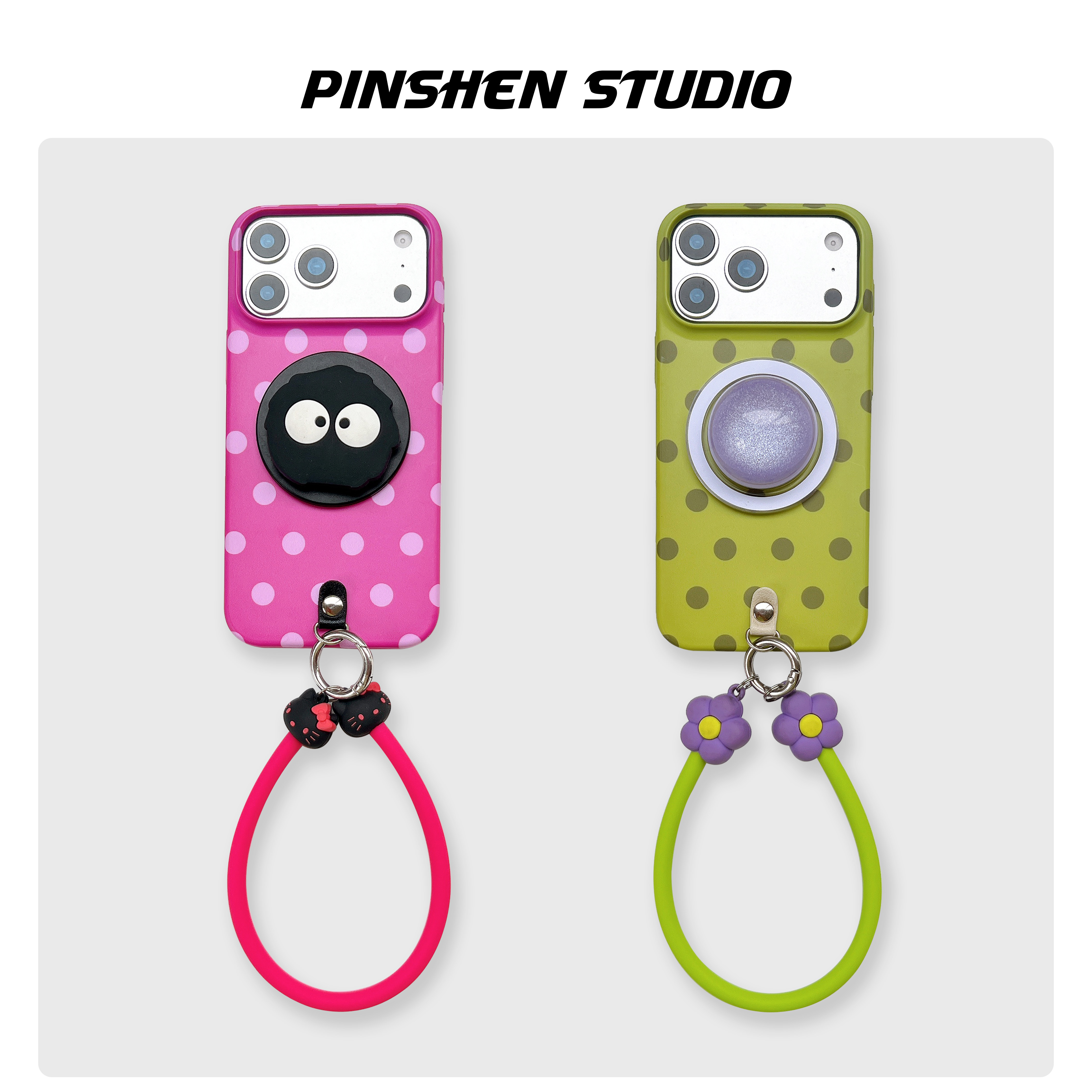 品申原创韩系波点轻薄菲林磁吸支架硅胶手提适用iphone17promax手机壳全包防摔高级感个性新款苹果16保护套