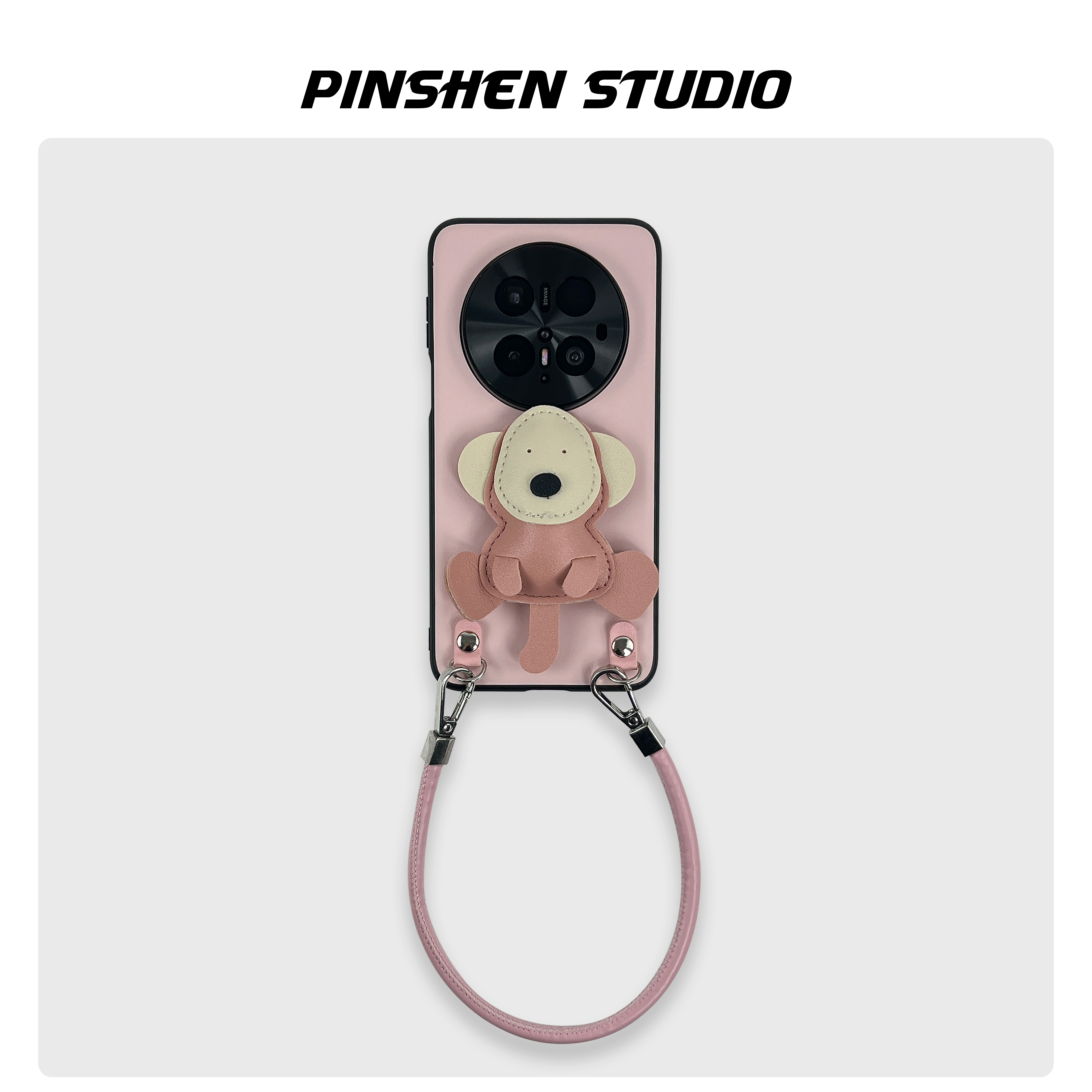 少女粉皮猴配饰手提绳手机壳