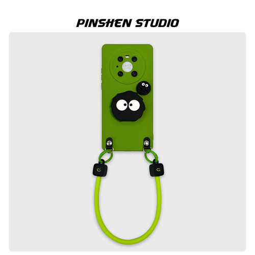 芥末绿黑煤球支架硅胶手提手机壳